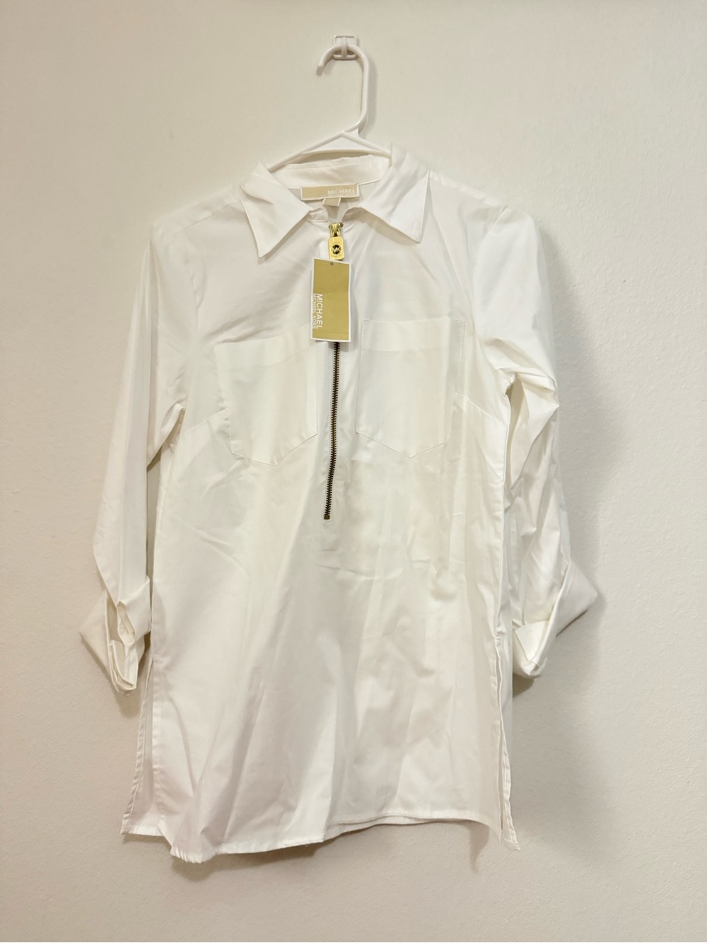 Michael Kors Cream Jacket with Gold MK Zipper Pull
